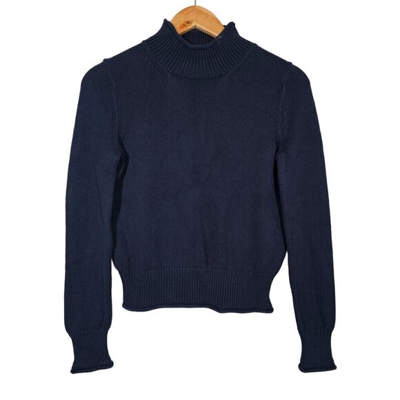J. Crew Rollneck Ribbed Yarn Fitted Silhouette Sweater Navy Blue Women's Sz. XXS - Picture 3 of 14